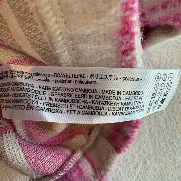 Zara Pink Ivory Plaid Cropped Shacket Oversized Trucker Jacket XS - Picture 8 of 10